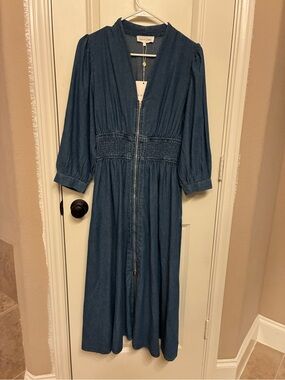 Entro Denim Zip-Front Midi Dress NWT